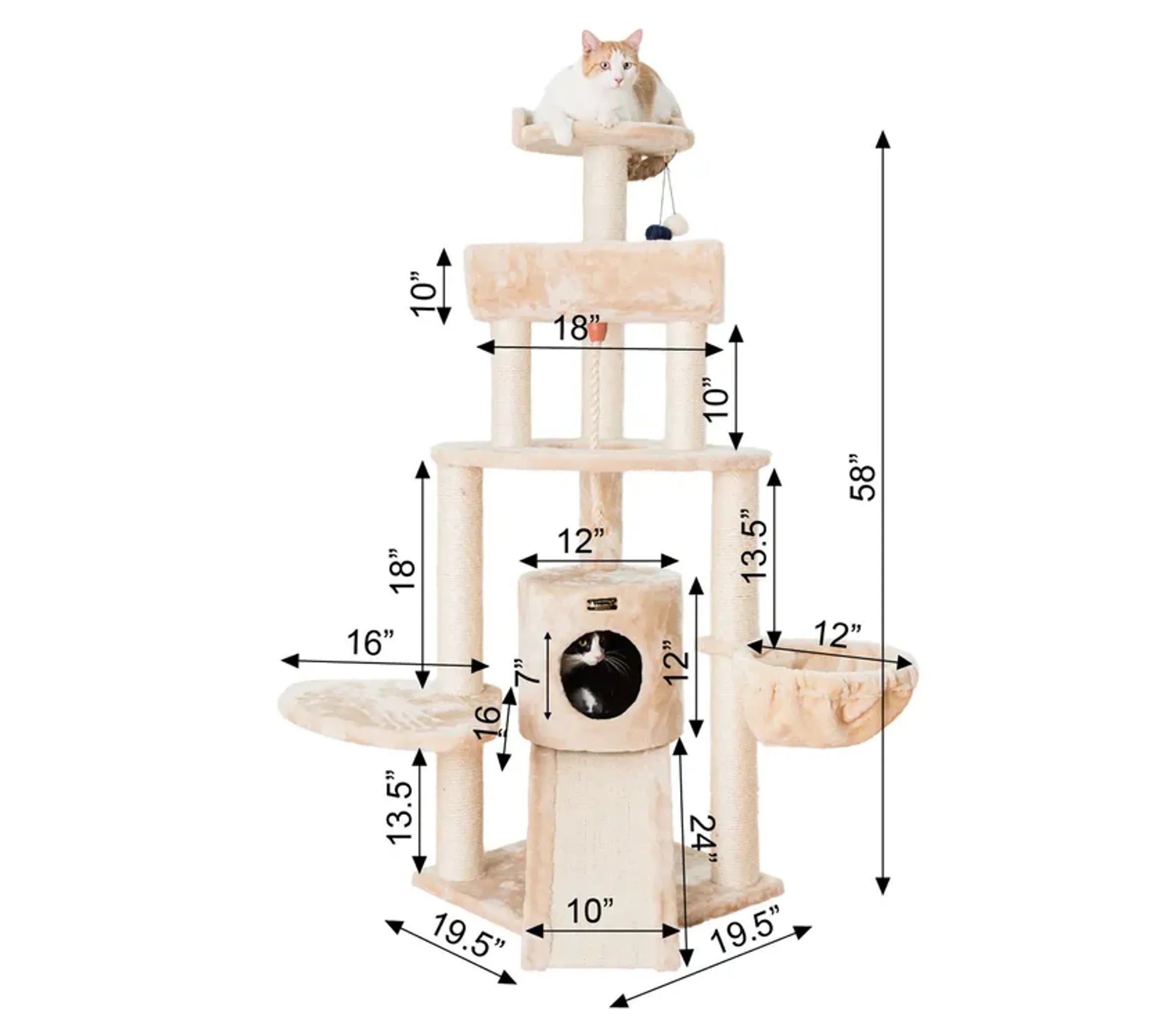 Armarkat Real Wood Spacious Thick Fur Cat Tower W Lounge